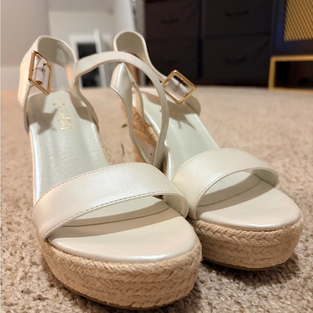 VICKI Platform Wedge Sandals Open Toe Ankle Strap Braided Jute Wedge Espadrille